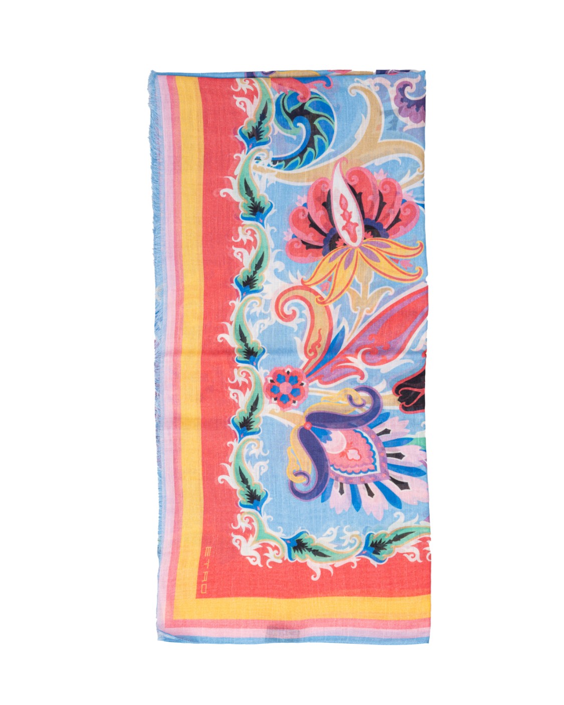 shop ETRO  Stola: Etro sciarpa con stampa paisley.
Orlo sfrangiato.
Dettaglio a righe.
Forma squadrata.
Dimensioni: 140 x 250 cm.
Composizione: 100% modal.
Made in Italy.. WATA0006 AK679-X0887 number 1260042